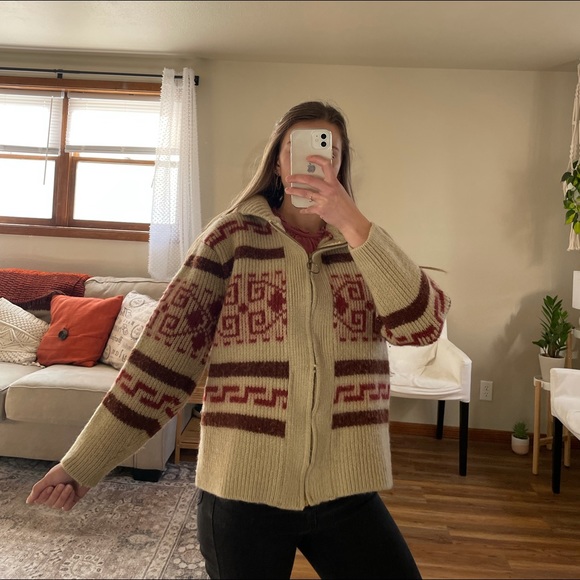 - Vintage 60s 70s PENDLETON BIG LEBOWSKI DUDE 100% Wool Sweater Zip Up Car… - Picture 2 of 7